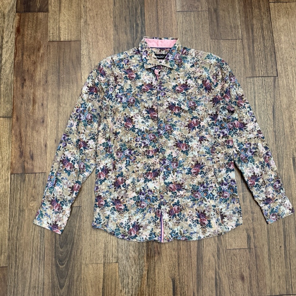 Spazio Uomo Shirt Mens Sz Small Floral All Over Long Sleeve Button Up Cotton